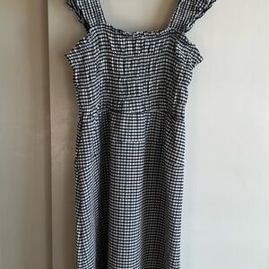 Old Navy - Navy and White smocked gingham Midi Dress